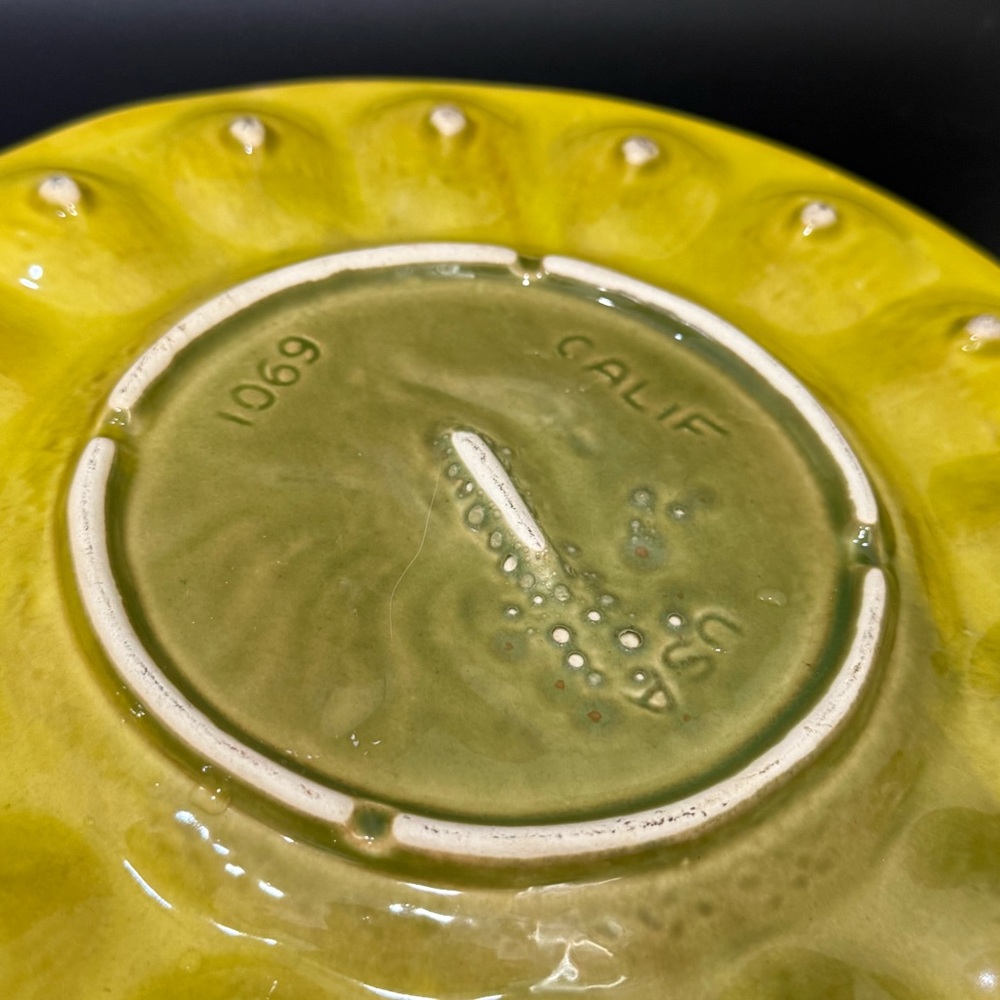 Vintage California Pottery Yellow Glazed Rooster Deviled Egg Plate 12” Platter - Picture 9 of 16